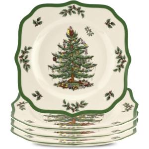 image:imageSpode Christmas Tree Scalloped Salad Plates Set of 4  HolidayThemed Stoneware Appetizer Plate  9 Inch Christmas Dinner Dish  Colorful Gifts amp Mistletoe Accents  Dishwasher amp Microwave Safe1 H x 9 L x 9 W