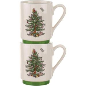 image:imageSpode Christmas Tree Stackable Coffee Mug Set of 2  Festive 12oz Tea Cups for Hot Cocoa Coffee amp Milk Dishwasher Safe Holiday Drinkware Christmas Tableware amp Gift Idea12oz