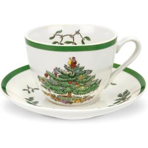 image:imageSpode Christmas Tree Teacup amp Saucer Set  7 Oz Earthenware Cup for Tea Coffee Cappuccino Espresso  Holly amp Mistletoe Holiday Accents  Holiday Collection Design for Gifting