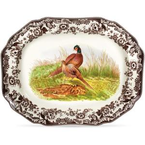image:imageSpode Woodland 19 Octagonal Serving Platter Turkey Motif  Fine Porcelain Thanksgiving Dinnerware with British Flower Boarder for Holiday Feasts and Family Gatherings Microwave amp Dishwasher SafePheasant