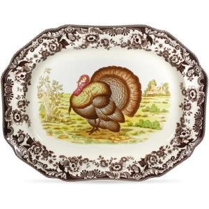 image:imageSpode Woodland 19 Octagonal Serving Platter Turkey Motif  Fine Porcelain Thanksgiving Dinnerware with British Flower Boarder for Holiday Feasts and Family Gatherings Microwave amp Dishwasher SafeTurkey
