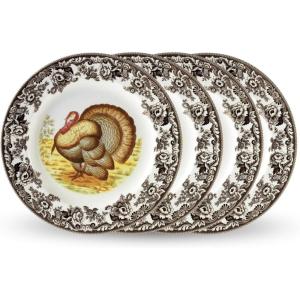 image:imageSpode Woodland Turkey Set of 4 Dinner Plates 105  Thanksgiving Tableware Collectible Holiday Dish with British Flowers Border Fine Earthenware  Dishwasher Microwave Oven Safe