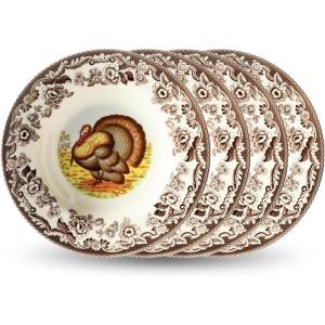 image:imageSpode Woodland Turkey Soup Plate  9 Fine Earthenware Bowl with British Flowers Border Versatile for Soup Pasta amp Salad  Dishwasher Microwave Oven amp Freezer Safe  Rustic Holiday Tableware