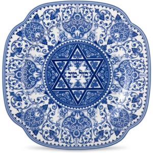 image:imageSpode Judaica 925 Serving Dish Fine Porcelain Square Dish  Designed Inspired by Historic 1880s Manuscript amp Tile Motif Design in Blue amp White  Dishwasher Microwave Freezer amp Warm Oven SafeMazal Tov