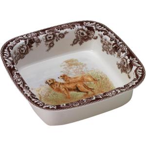 image:imageSpode Woodland Hunting Dogs Square Rim Dish  10 Inch Oven Dish with Golden Retriever Motif  Made from Fine Earthenware  Microwave and Dishwasher Safe