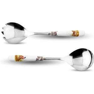image:imageSpode Woodland Salad Servers  10 Inch Porcelain amp Steel Set Featuring Pheasant Quail Pintail amp Duck Motifs  Elegant Game Bird Design Hand Wash Only Ideal for Seasonal Entertaining15 H x 10 L x 25 W