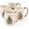image:imageSpode Christmas Tree 14 oz Holiday Mugs Set of 4  Festive Coffee Cups with Peppermint Candy Cane Handle Stoneware Christmas Drinkware Ideal for Hot Cocoa Holiday Tea amp Winter BeveragesModern
