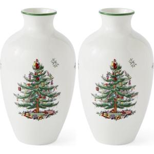 image:imageSpode Christmas Tree 10 Posy Vase  Elegant Ceramic Flower Vase Holiday Centerpiece for Floral Arrangements amp Home Decor  Beautiful Handcrafted Accent for Festive Decorations10 Inch Pack of 2