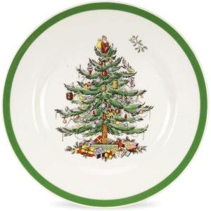image:imageSpode Christmas Tree 105 Dinner Plate  Festive Holiday Stoneware Plate with Christmas Tree Design Green Bordered Edges Microwave Dishwasher Freezer Oven Safe  Collectible Holiday TablewareChristmas Tree Salad Plate