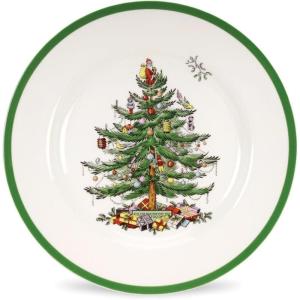 image:imageSpode Christmas Tree 105 Dinner Plate  Festive Holiday Stoneware Plate with Christmas Tree Design Green Bordered Edges Microwave Dishwasher Freezer Oven Safe  Collectible Holiday TablewareChristmas Tree Dinner Plate