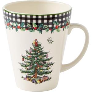image:imageSpode Christmas Tree 14oz Mug Porcelain Holiday Mug with Black amp White Check Rim  Ribbon amp Holly Border Seasonal Drinkware for Coffee or Tea  Dishwasher amp Microwave Safe  Gift for Coffee LoverCheckered