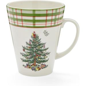 image:imageSpode Christmas Tree 14oz Mug Porcelain Holiday Mug with Black amp White Check Rim  Ribbon amp Holly Border Seasonal Drinkware for Coffee or Tea  Dishwasher amp Microwave Safe  Gift for Coffee LoverTartan