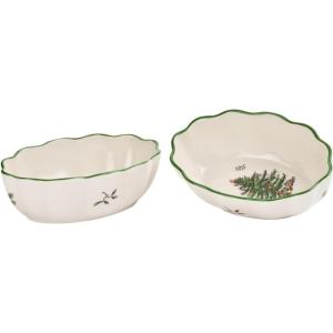 image:imageSpode Christmas Tree 6 Oval Fluted Dish Set of 2 Porcelain Decorative Holiday Serving Platter amp Festive Appetizer Dish  Serving Roasted Vegetables Snacks Appetizers  Dishwasher Safe