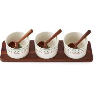 image:imageSpode Christmas Tree Condiment Set  7 Piece Holiday Serveware Set  Ceramic Dip Bowls Spoons Serving Tray Included  Appetizers Sauces and Snacks  Polka Dot Festive Entertaining4 H x 15 L x 425 W