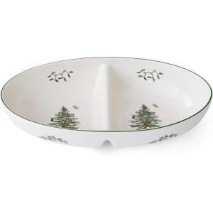 image:imageSpode Christmas Tree Divided Server 9Inch Round Festive Serveware Holiday Entertaining Platter for Side Dishes Dips Salads  Fine Porcelain Dishwasher amp Microwave Safe Christmas Tableware
