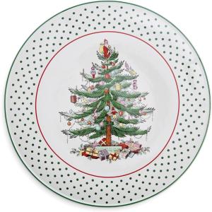 image:imageSpode Christmas Tree Polka Dot Cake Plate  11 Cookie Cupcake Dessert Serving Platter  Porcelain Cake Stand for Holiday Gatherings  Dishwasher Microwave Freezer Safe