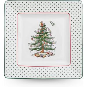 image:imageSpode Christmas Tree Polka Dot Square Platter  10 Porcelain Holiday Serving Tray for Entertaining  Dishwasher amp Microwave Safe  Christmas Dessert Tray for Serving Festive Dishes1 H x 10 L x 10 W
