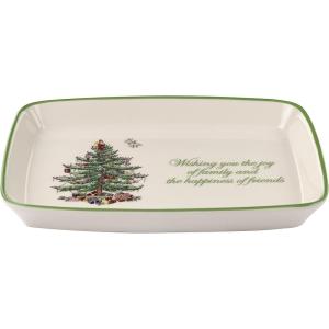 image:imageSpode Christmas Tree Rectangular Sentiment Tray 7 x 5  Festive Earthenware Serving Plate for Holiday Snacks Side Dishes Treats Durable Christmas Tableware  Microwave amp Dishwasher SafeTray