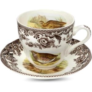 image:imageSpode Woodland 7 oz Teacup amp Saucer Set  Fine Earthenware with Quail Pheasant Snipe Rabbit Designs English Tableware for Afternoon Tea Display Collectors Refined Home Entertaining