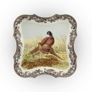 image:imageSpode Woodland Devonia Tray  250th Anniversary Collectible Pheasant Motif 14 Porcelain Serving Platter with British Flowers Border Holiday Centerpiece Oven Freezer Microwave amp Dishwasher Safe