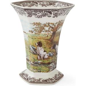 image:imageSpode Woodland 106inch Hexagonal Vase Hunting Dog Porcelain Centerpiece with British Flowers Border  Decorative Mantel amp Entryway Accent Collectible Porcelain Vase  Excellent Housewarming Gift