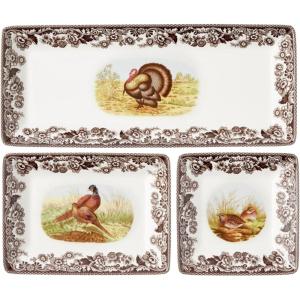 image:imageSpode Woodland 3Piece Porcelain Tray Set  Turkey Pheasant Otter Wildlife Art Great for Holiday Appetizers amp Snacks  Stackable Design with Floral Borders Dishwasher Safe Oven Safe Trays