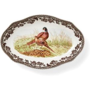 image:imageSpode Woodland Pheasant Pickle Dish  85 Porcelain Tray with British Flowers Border amp Scalloped Edge Microwave Dishwasher Oven amp Freezer Safe  Rustic Serveware for Appetizers amp Sides
