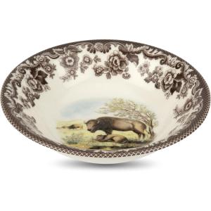 image:imageSpode Woodland Pintail Cereal Bowl  Fine Earthenware 8 Inch WildlifeInspired Dish with British Flowers Border Dishwasher Microwave Freezer amp Oven Safe  Traditional English Country ServewareBison