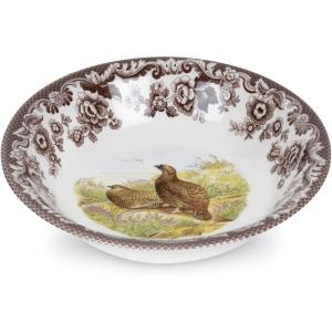 image:imageSpode Woodland Pintail Cereal Bowl  Fine Earthenware 8 Inch WildlifeInspired Dish with British Flowers Border Dishwasher Microwave Freezer amp Oven Safe  Traditional English Country ServewareRed Grouse