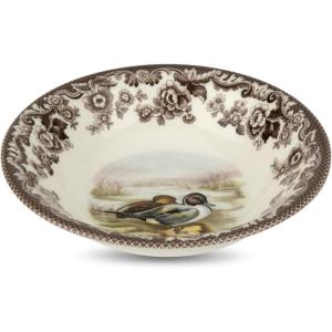 image:imageSpode Woodland Pintail Cereal Bowl  Fine Earthenware 8 Inch WildlifeInspired Dish with British Flowers Border Dishwasher Microwave Freezer amp Oven Safe  Traditional English Country ServewarePintail