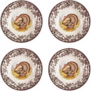 image:imageSpode Woodland Turkey Ascot Cereal Bowls Set of 4  Fine Earthenware Dinnerware with British Flowers Border  8 Decorative Animal Design Serving Bowls for Salad Dessert Condiments