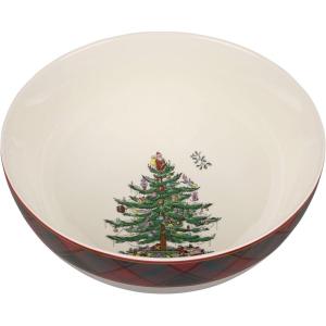 image:imageSpode Christmas Tree 10Inch Salad Bowl  Porcelain Serving Bowl for Salad Pasta Holiday Dishes  Classic Christmas Tableware with Rustic Tartan Plaid Design  Microwave Dishwasher Freezer Safe