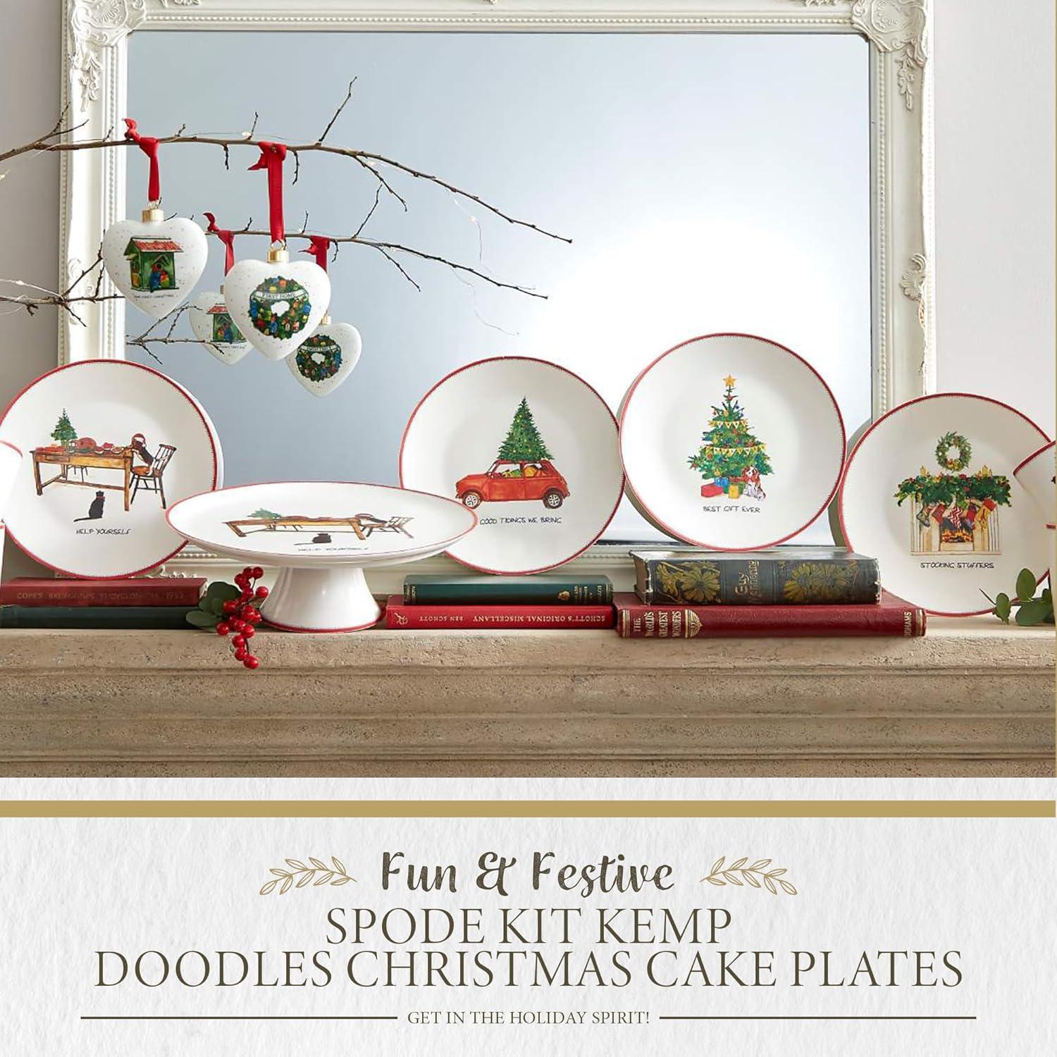 image:imageSpode Kit Kemp Doodles Christmas Cake Plates Set of 4  Whimsical Festive Illustrations with Cheeky Taglines Decorative Holiday Dessert amp Party Plates Fine China 6 Seasonal Tableware