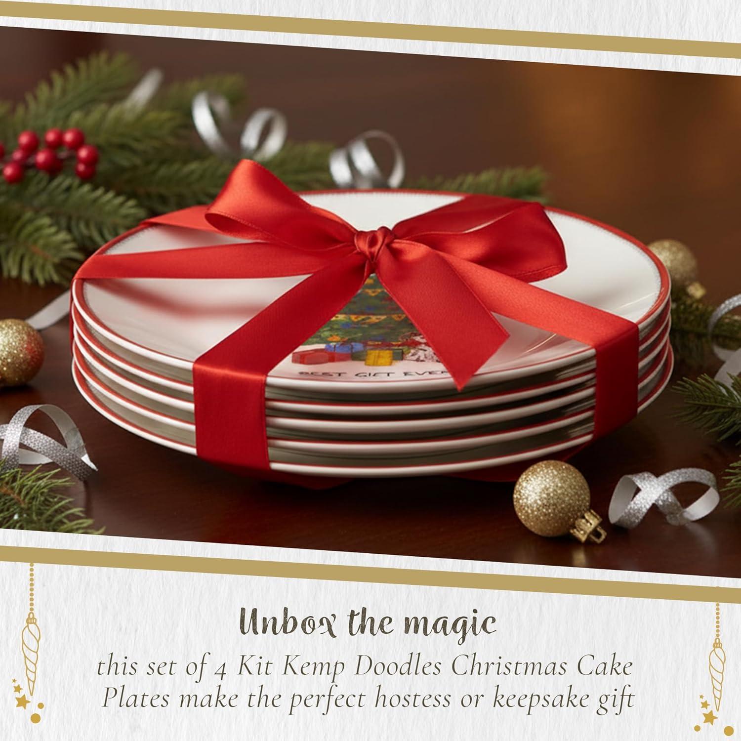 image:imageSpode Kit Kemp Doodles Christmas Cake Plates Set of 4  Whimsical Festive Illustrations with Cheeky Taglines Decorative Holiday Dessert amp Party Plates Fine China 6 Seasonal Tableware