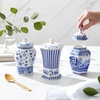 image:imageSpode Blue Italian Porcelain Lidded Hexagonal Vase 57Inch Decorative Accent with Imari Border amp Cobalt Detailing for Elegant Display amp Storage  Great Urn for Gifting Wedding CenterpiecesSteccato