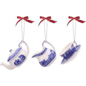 image:imageSpode Blue Italian 3Piece Tea Set Ornaments  Mini Teapot Creamer Cup with Saucer  MultiPurpose Use as Napkin Ring Hanging Ornament Home Decor  Classic Italian Countryside Ceramic Ornaments